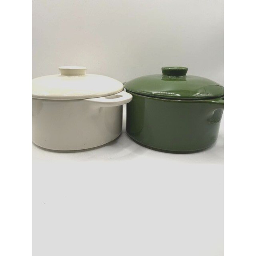 NEW Mini Round Ceramic Cocotte Set 2 pack, Green, 18.6 oz/550 ml
